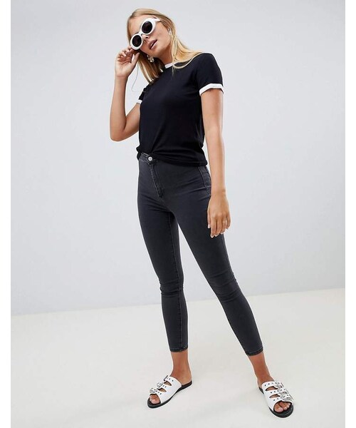 Bershka（ベルシュカ）の「Bershka White contrast collar and sleeve t shirt（Tシャツ/カットソー・レディース・Black・M/XS/L/S）」の3枚目の写真