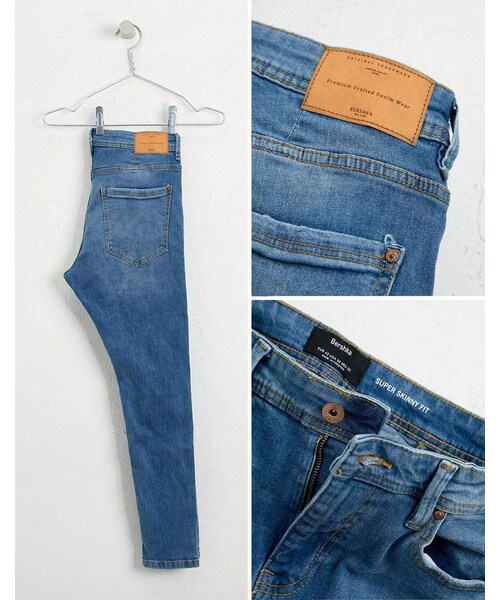 Bershka（ベルシュカ）の「Bershka Super Skinny Jeans In Blue With Knee Rips（デニムパンツ・メンズ・Blue・W31 L32/W29 L32/W30 L32/W34 L32/W32 L32/W36 L32/W28 L32）」の4枚目の写真