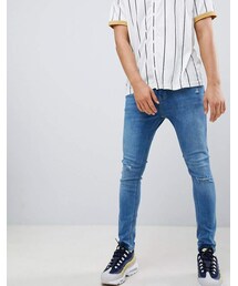 Bershka | Bershka Super Skinny Jeans In Blue With Knee Rips(デニムパンツ)