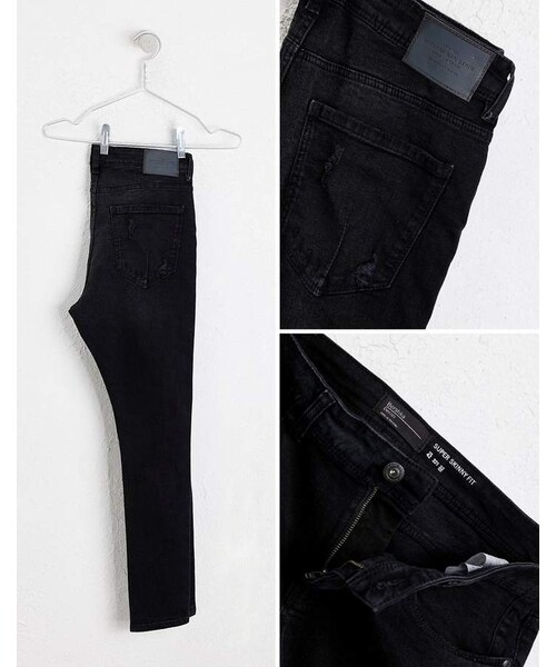 Bershka（ベルシュカ）の「Bershka Super Skinny Jeans With Knee Rips In Black（デニムパンツ・メンズ・Black・W30 L32/W31 L32/W32 L32/W28 L32/W29 L32）」の3枚目の写真