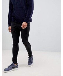 Bershka | Bershka Super Skinny Jeans With Knee Rips In Black(デニムパンツ)