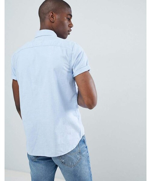 Hollister（ホリスター）の「Hollister short sleeve core solid oxford shirt slim fit button down in light blue（シャツ/ブラウス・メンズ・Blue・XS/M/S/L/XL）」の4枚目の写真