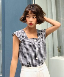 DHOLIC | ボタンチェックスリーブレス(タンクトップ)