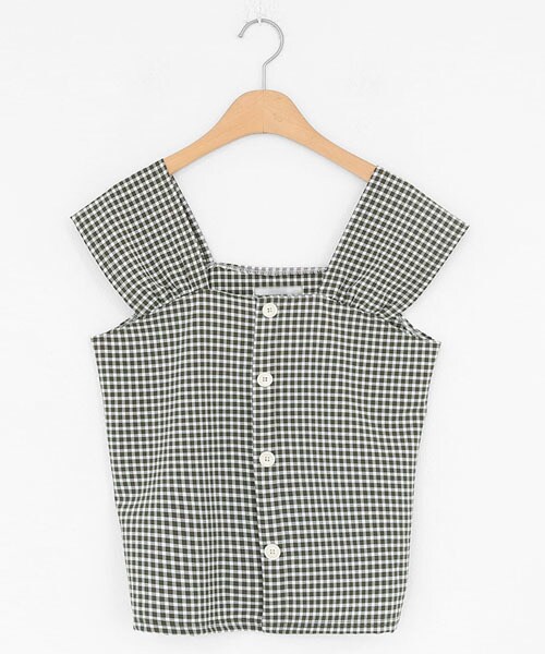 DHOLIC（ディーホリック）の「ボタンチェックスリーブレス（タンクトップ・レディース・ブルー/グリーン/ベージュ/イエロー・FREE）」の3枚目の写真