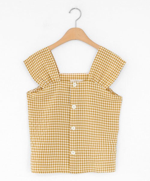 DHOLIC（ディーホリック）の「ボタンチェックスリーブレス（タンクトップ・レディース・ブルー/グリーン/ベージュ/イエロー・FREE）」の4枚目の写真