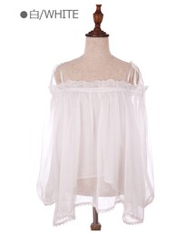 Bobon21 | オフショルシースルートップス-全２色-(シャツ/ブラウス)