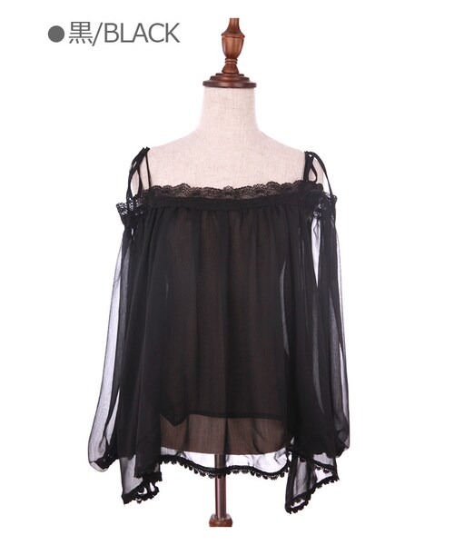 Bobon21（ボボンニジュウイチ）の「オフショルシースルートップス-全２色-（シャツ/ブラウス・レディース・ホワイト/ブラック・Free）」の2枚目の写真