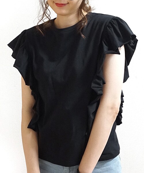 Tiffee SELECT（ティフィーセレクト）の「フリルスリーブ切り替えカットソー（Tシャツ/カットソー・レディース・ブラック/グリーン/ホワイト・F）」の3枚目の写真