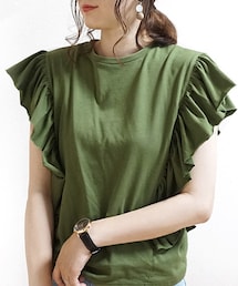 Tiffee SELECT | フリルスリーブ切り替えカットソー(Tシャツ/カットソー)