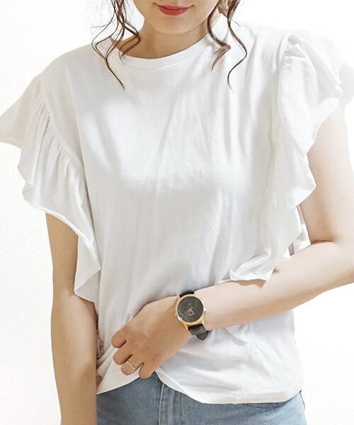 Tiffee SELECT（ティフィーセレクト）の「フリルスリーブ切り替えカットソー（Tシャツ/カットソー・レディース・ブラック/グリーン/ホワイト・F）」の2枚目の写真