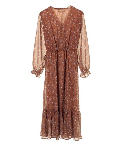 E hyphen world gallery（イーハイフンワールドギャラリー）の「花柄カシュクールワンピース（ワンピース/ドレス・ブラック/ブラウン/グリーン・F）」の2枚目の写真