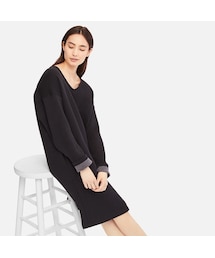 UNIQLO | ダブルフェイスVネックワンピース（長袖）(ワンピース)