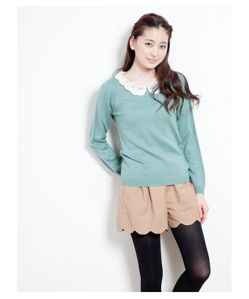earth music&ecology（アースミュージックアンドエコロジー）の「【Special Price】レース衿ニット（ニット・セーター・レディース・ダークブル/ピンクベージュ/ピンク/杢グレー/ミント/ブラック・M/S）」の7枚目の写真