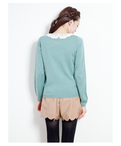 earth music&ecology（アースミュージックアンドエコロジー）の「【Special Price】レース衿ニット（ニット・セーター・レディース・ダークブル/ピンクベージュ/ピンク/杢グレー/ミント/ブラック・M/S）」の9枚目の写真