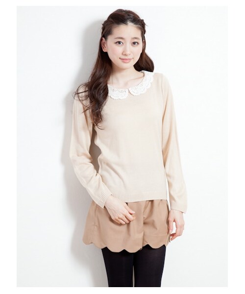 earth music&ecology（アースミュージックアンドエコロジー）の「【Special Price】レース衿ニット（ニット・セーター・レディース・ダークブル/ピンクベージュ/ピンク/杢グレー/ミント/ブラック・M/S）」の6枚目の写真