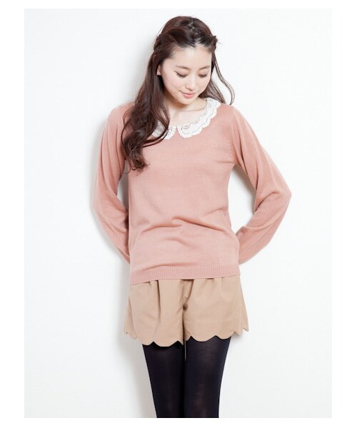 earth music&ecology（アースミュージックアンドエコロジー）の「【Special Price】レース衿ニット（ニット・セーター・レディース・ダークブル/ピンクベージュ/ピンク/杢グレー/ミント/ブラック・M/S）」の5枚目の写真