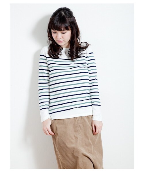 SEVENDAYS=SUNDAY(セブンデイズサンデイ)の「パネルボーダートップス(カットソー・レディース・ネイビー/キャメル/マスタード/ブラック/グリーン/ボルドー・L/M)」の3枚目の写真