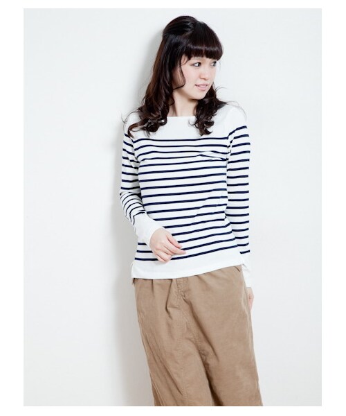 SEVENDAYS=SUNDAY(セブンデイズサンデイ)の「パネルボーダートップス(カットソー・レディース・ネイビー/キャメル/マスタード/ブラック/グリーン/ボルドー・L/M)」の4枚目の写真