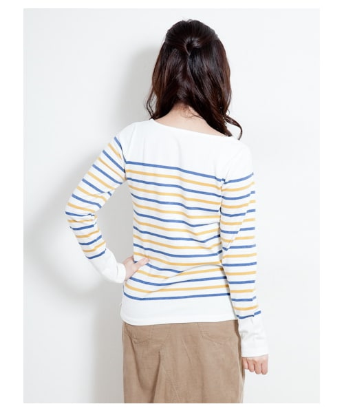 SEVENDAYS=SUNDAY(セブンデイズサンデイ)の「パネルボーダートップス(カットソー・レディース・ネイビー/キャメル/マスタード/ブラック/グリーン/ボルドー・L/M)」の9枚目の写真