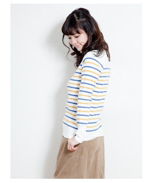 SEVENDAYS=SUNDAY(セブンデイズサンデイ)の「パネルボーダートップス(カットソー・レディース・ネイビー/キャメル/マスタード/ブラック/グリーン/ボルドー・L/M)」の8枚目の写真