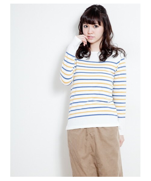 SEVENDAYS=SUNDAY(セブンデイズサンデイ)の「パネルボーダートップス(カットソー・レディース・ネイビー/キャメル/マスタード/ブラック/グリーン/ボルドー・L/M)」の5枚目の写真