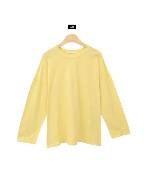 Dailyabout(デイリーアバウト)の「ラウンドネック長袖Tシャツ(Tシャツ/カットソー・レディース・グリーン/ブラック/ホワイト/イエロー/ミント・FREE)」の4枚目の写真