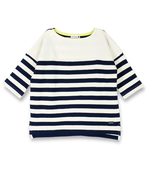 BRANSHES(ブランシェス)の「ビックシルエットボーダー7分袖Tシャツ(Tシャツ/カットソー・キッズ・アイボリー/レッド・90~150)」の1枚目の写真