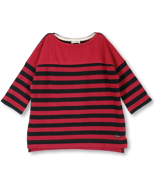 BRANSHES(ブランシェス)の「ビックシルエットボーダー7分袖Tシャツ(Tシャツ/カットソー・キッズ・アイボリー/レッド・90~150)」の2枚目の写真