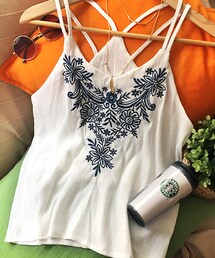 Tiffee SELECT | デコルテ刺繍ホワイト楊柳キャミソール(キャミソール)