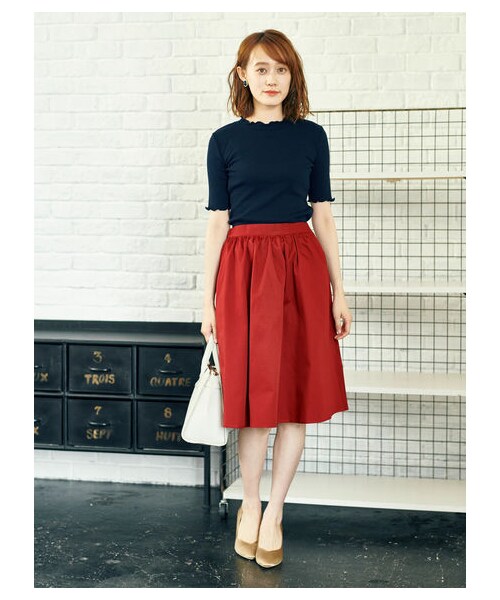 earth music&ecology（アースミュージックアンドエコロジー）の「・メロウリブ5分袖カットソー（トップス・アイボリー/杢ライトグレー/ブラック/ダークピンク/マスタード/ネイビー/マルチ/ダークグリーン・S/M）」の4枚目の写真