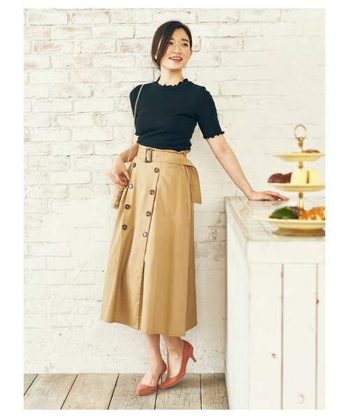 earth music&ecology（アースミュージックアンドエコロジー）の「・メロウリブ5分袖カットソー（トップス・アイボリー/杢ライトグレー/ブラック/ダークピンク/マスタード/ネイビー/マルチ/ダークグリーン・S/M）」の2枚目の写真