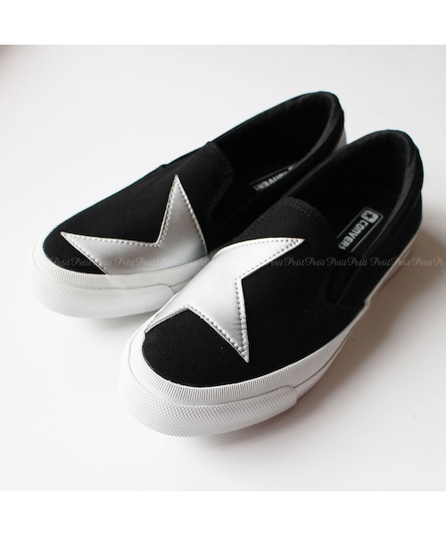 26cm 26.5cm 左右サイズ違い CONVERSE×JS×10BOX 別注 SKIDGRIP SLIP-ON スキッドグリップ スリッポン 10匣 TENBOX テンボックス TEN BOX CONVERSE（コンバース）の「国内発☆スター柄！Converse スリッポン