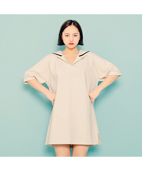 HOTPING（ホッピン）の「ラインセーラーカラーミニワンピース（ワンピース・レディース・ネイビー/ベージュ・1(XS-S)/2(M-L)/3(L-XL)）」の2枚目の写真