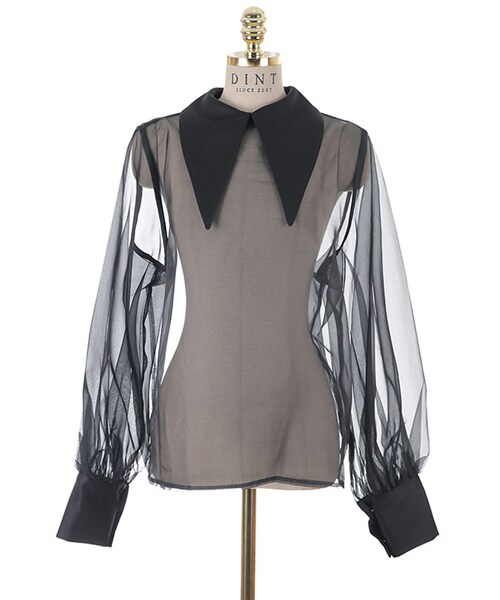 DINT（ディント）の「ホーリー光沢カラーシーツルーブラウス（シャツ/ブラウス・レディース・블랙/화이트・one(44~66size)）」の3枚目の写真