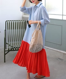 DHOLIC | 配色プリーツヘムストライプワンピース(ワンピース)