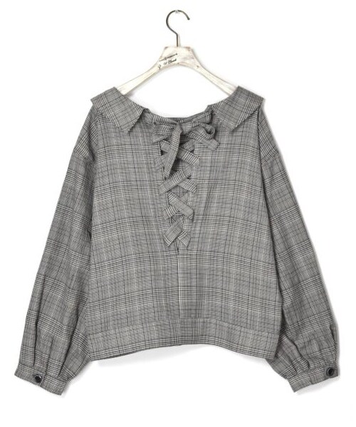 w closet(ダブルクローゼット)の「グレンチェック後ろレースアップ羽織り(ジャケット/アウター・レディース・ブラック×ベージュ/ブラウン・FREE/M/L)」の5枚目の写真