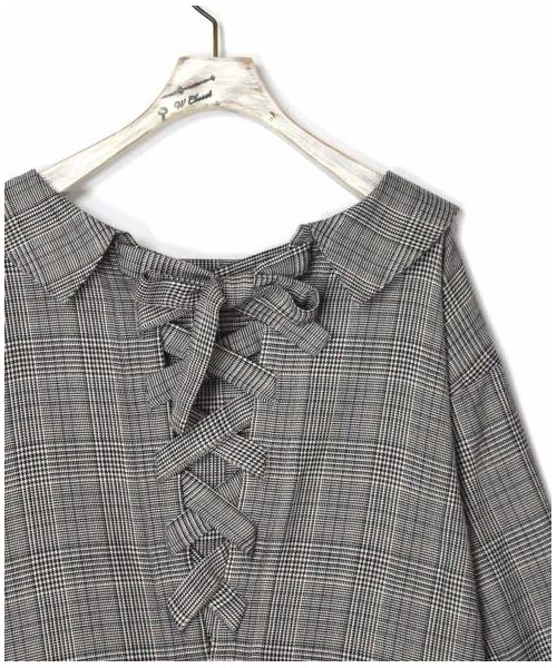 w closet(ダブルクローゼット)の「グレンチェック後ろレースアップ羽織り(ジャケット/アウター・レディース・ブラック×ベージュ/ブラウン・FREE/M/L)」の7枚目の写真