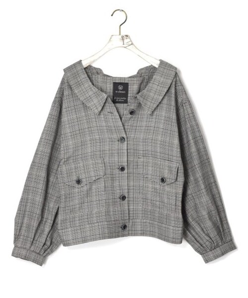 w closet(ダブルクローゼット)の「グレンチェック後ろレースアップ羽織り(ジャケット/アウター・レディース・ブラック×ベージュ/ブラウン・FREE/M/L)」の2枚目の写真