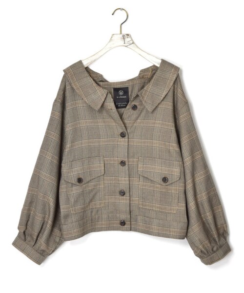 w closet(ダブルクローゼット)の「グレンチェック後ろレースアップ羽織り(ジャケット/アウター・レディース・ブラック×ベージュ/ブラウン・FREE/M/L)」の1枚目の写真