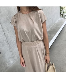 copine | ゆるてろ素材！背中VネックフレンチスリーブロングTシャツ(3color)【クリックポスト対象商品】(Tシャツ/カットソー)