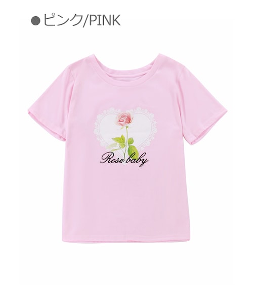 Bobon21（ボボンニジュウイチ）の「ローズプリントTシャツ-全３色-（Tシャツ/カットソー・レディース・ホワイト/ピンク/パープル・M）」の3枚目の写真