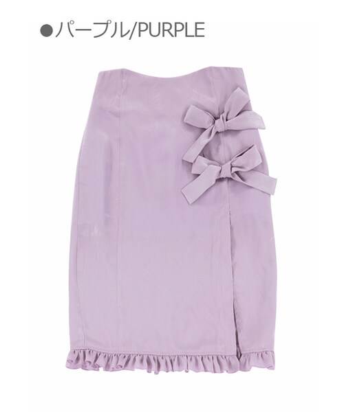 Bobon21（ボボンニジュウイチ）の「ダブルリボンスリットスカート-全２色-（スカート・レディース・ピンク/パープル・S/M/L）」の2枚目の写真