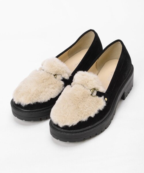 MAJESTIC LEGON（マジェスティックレゴン）の「【予約商品】【amelier】ビット付ファーローファー（シューズ・レディース・ブラック/アイボリー・M/L）」の2枚目の写真