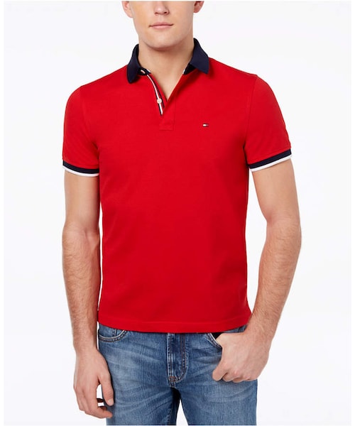 新品トミーヒルフィガー ストレッチ ポロシャツ(M)赤ｘ白ｘ紺 ボーダー ゴルフにも！刺繍ロゴ TOMMY HILFIGER USAモデル/fa33 新品トミーヒルフィガー鹿の子ストレッチレギュラーフィットポロM