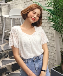 DHOLIC | フラワーアイレットレースブラウス(シャツ/ブラウス)