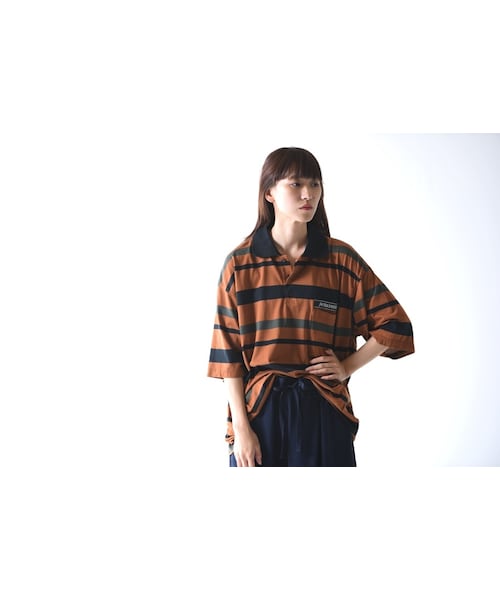ESSAY(エッセイ)の「ESSAY ビッグポロ camel border(ポロシャツ・レディース・ブラウン・M)」の1枚目の写真