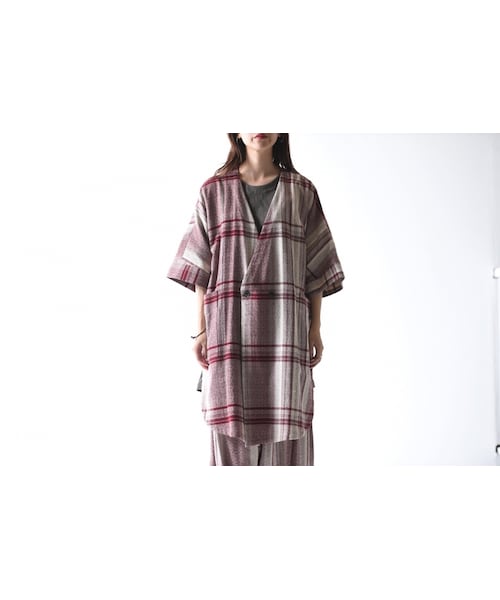 YANTOR(ヤントル)の「YANTOR Amunzen Check Haori Coat wine(その他アウター・レディース・レッド・L)」の1枚目の写真