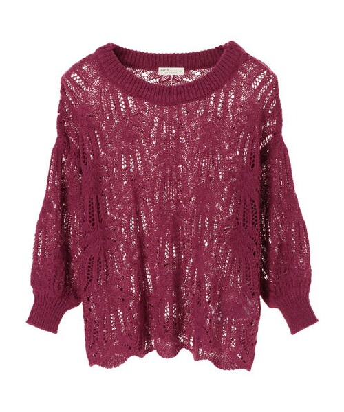 earth music&ecology（アースミュージックアンドエコロジー）の「・ブークレ透かし柄ニットプルオーバー（トップス・アイボリー/ライトグレー/ブラック/ピンク/キャメル/ブルーグリーン・F）」の12枚目の写真