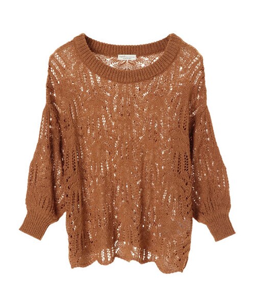 earth music&ecology（アースミュージックアンドエコロジー）の「・ブークレ透かし柄ニットプルオーバー（トップス・アイボリー/ライトグレー/ブラック/ピンク/キャメル/ブルーグリーン・F）」の13枚目の写真