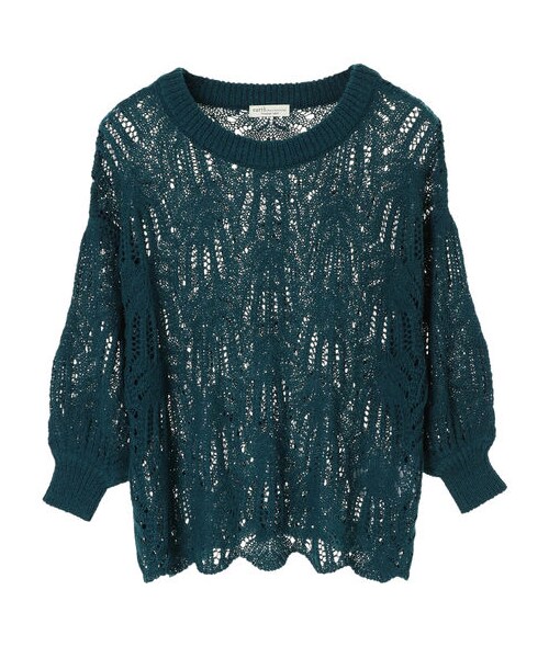 earth music&ecology（アースミュージックアンドエコロジー）の「・ブークレ透かし柄ニットプルオーバー（トップス・アイボリー/ライトグレー/ブラック/ピンク/キャメル/ブルーグリーン・F）」の14枚目の写真